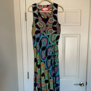 Anthropologie multicolored asymmetrical hem sleeveless dress.